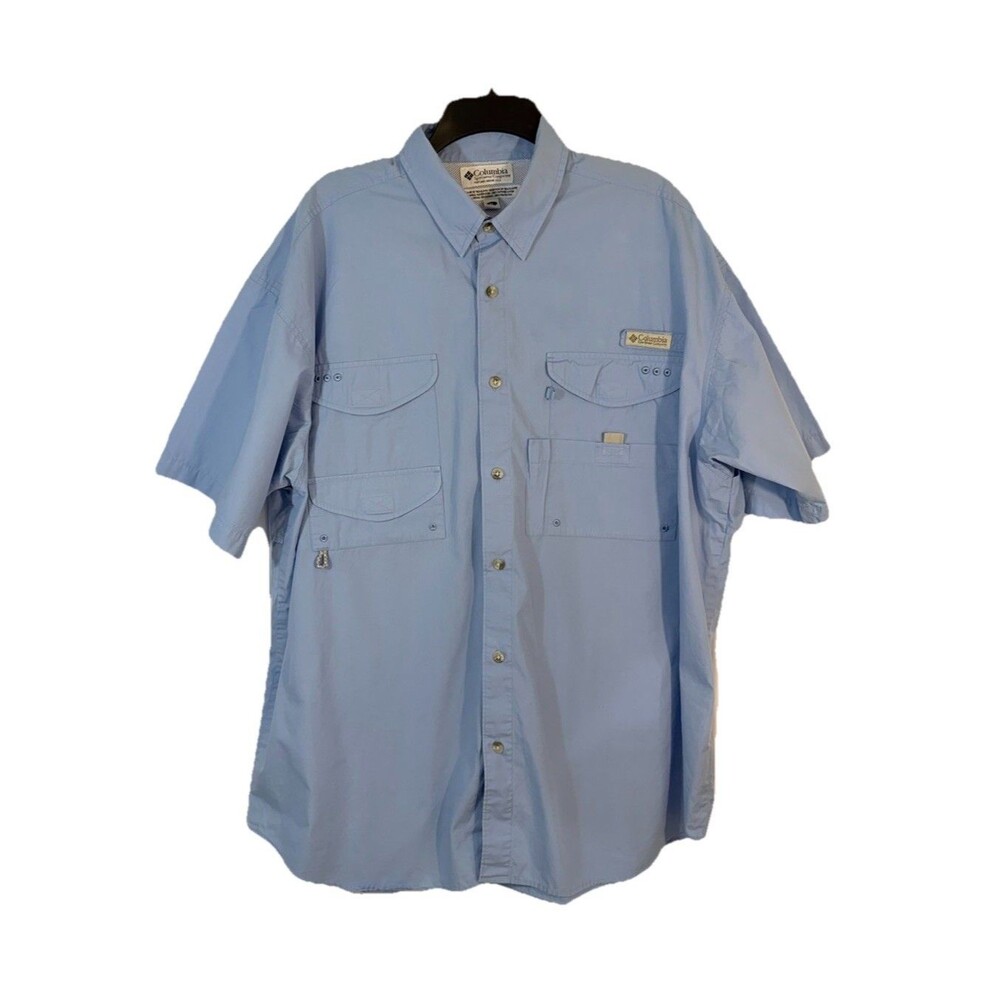 Columbia Blue PFG Fishing Shirt Men's Large Vented Utility Performance